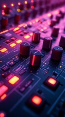 Mesa de mezcla musical o mix, fotografía macro de los diferentes botones que utiliza mi ingeniero de sonido en conciertos en directo.

