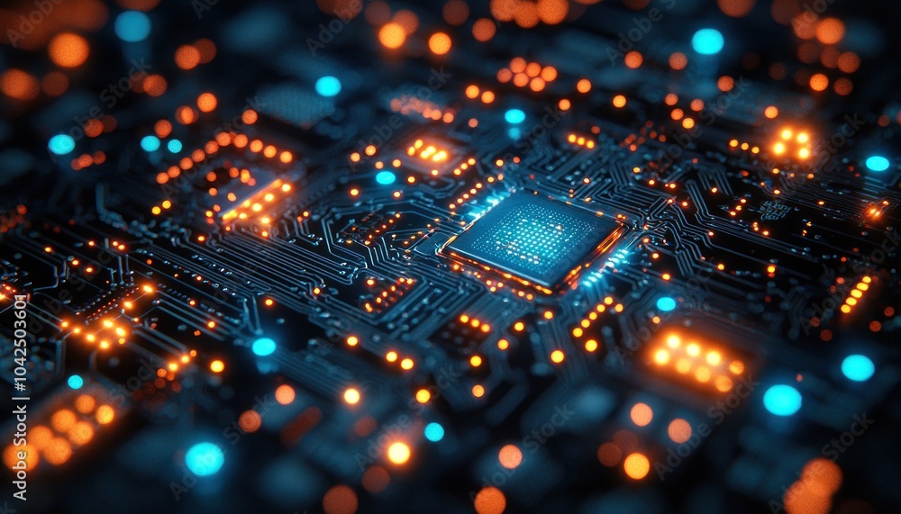 Poster illuminated motherboard with central processing unit