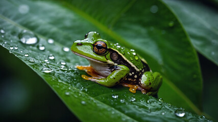 4k close up macro green frog in the forest
