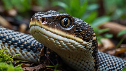 Fototapeta premium 4k close up snake in the forest junggle rock. python snake.