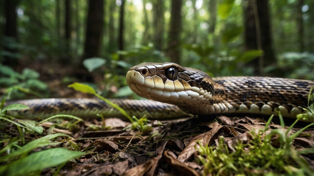 4k close up snake in the forest junggle rock. python snake.