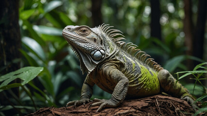 Obraz premium 4K close up iguana in the forest