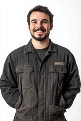 Obraz premium a mechanic, happy, looking at the camera, white background 
