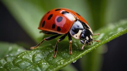 Fototapeta premium 4k close up macro ladybug in the green forest
