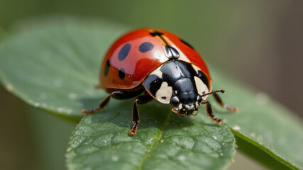 Fototapeta premium 4k close up macro ladybug in the green forest