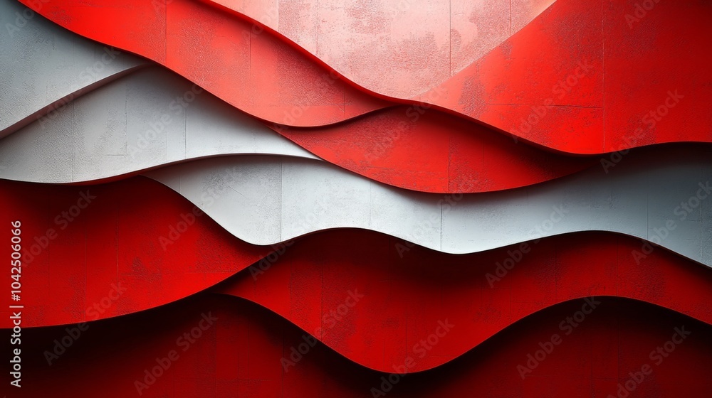 Aufkleber Bold, flowing red and white shapes undulate together, forming an intricate abstract arrangement that captures the essence of modern art.
