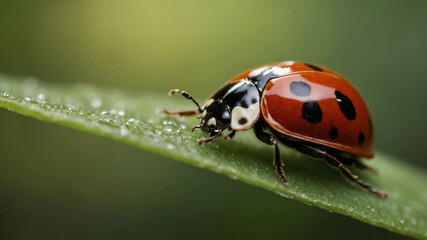 Fototapeta premium 4k close up macro ladybug in the green forest