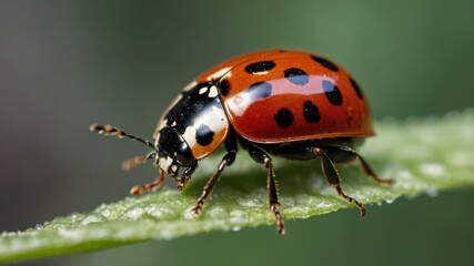 Fototapeta premium 4k close up macro ladybug in the green forest