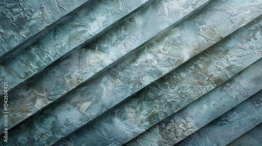 Poster a textured wall in muted blues and grays with deep grooves and ridges in a diagonal pattern.