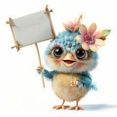 Fototapeta premium Romantic and Evening Themes: promoting romantic events or evening gatherings with a gentle touch. Nightingale holding a blank sign.