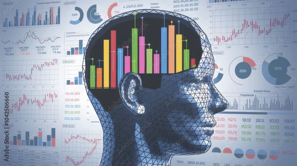Poster a brain with colorful bars on it is surrounded by graphs