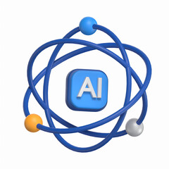 Ai Power 3D Icon Artificial Intelligence  Model with Transparent Background