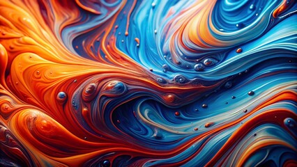 Abstract Swirling Liquid Texture in Blue, Red, and Orange Tones for Creative Backgrounds and Designs