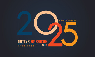 Native American heritage month 2025. Vector web banner, poster, card for social media, networks. Greeting with national Hispanic heritage month text, ornament on blue background. Logo 2025.