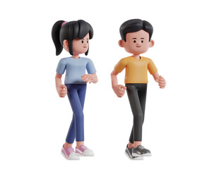 3D Render Cute Cartoon Characters Jogging Together