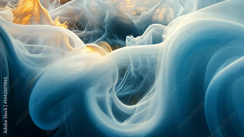 Poster abstract blue and gold swirls of ink create an ethereal and mesmerizing pattern
