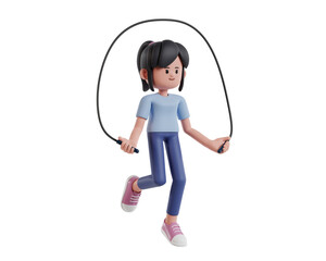 Playful Character Jumping Rope in Bright Colors