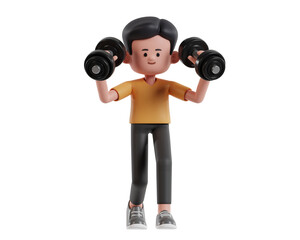 3D Cartoon Character Lifting Dumbbells for Fitness Motivation
