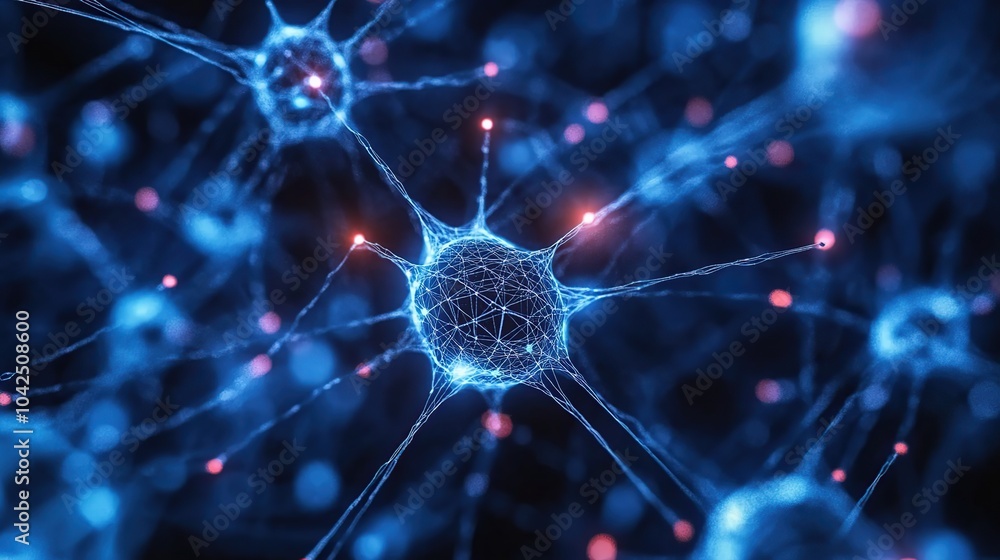 Poster abstract background of a neuron cell with glowing connections.