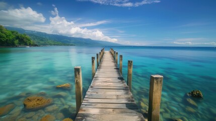 Fototapeta premium Wooden Pier Leading to Tranquil Turquoise Waters