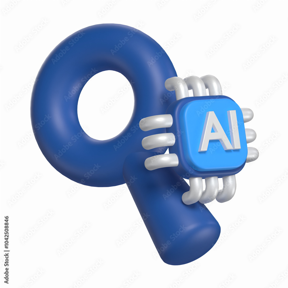 Poster ai search engine illustrated with ai chip and magnifying glass 3d icon artificial intelligence model