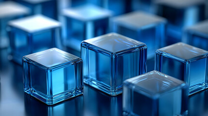 Obraz premium A collection of translucent blue glass cubes arranged aesthetically.