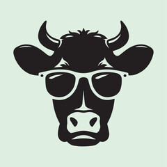 Cow Head vector, Cow Head with Sunglasses silhouette vector black and white