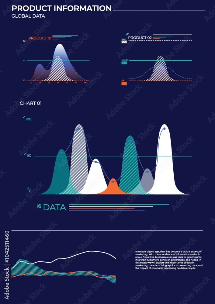 Poster global data charts in color. finance elements charts.
