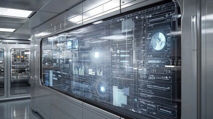 Obraz premium Exploring cutting-edge technology in a futuristic control room with advanced data visualization displays