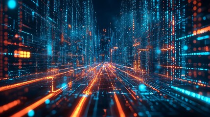 Fototapeta premium Futuristic Virtual Network with Glowing Lines