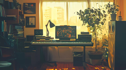 Lo-Fi music picture The background that goes well with the lo-fi music genre Generative AI	