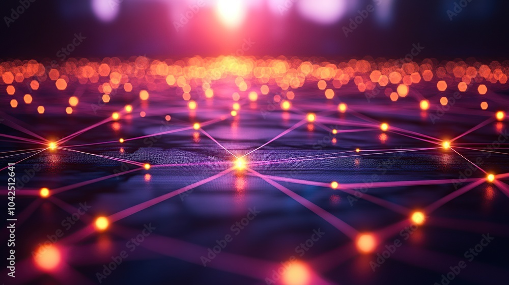 Aufkleber abstract glowing lines and connected dots forming a network.