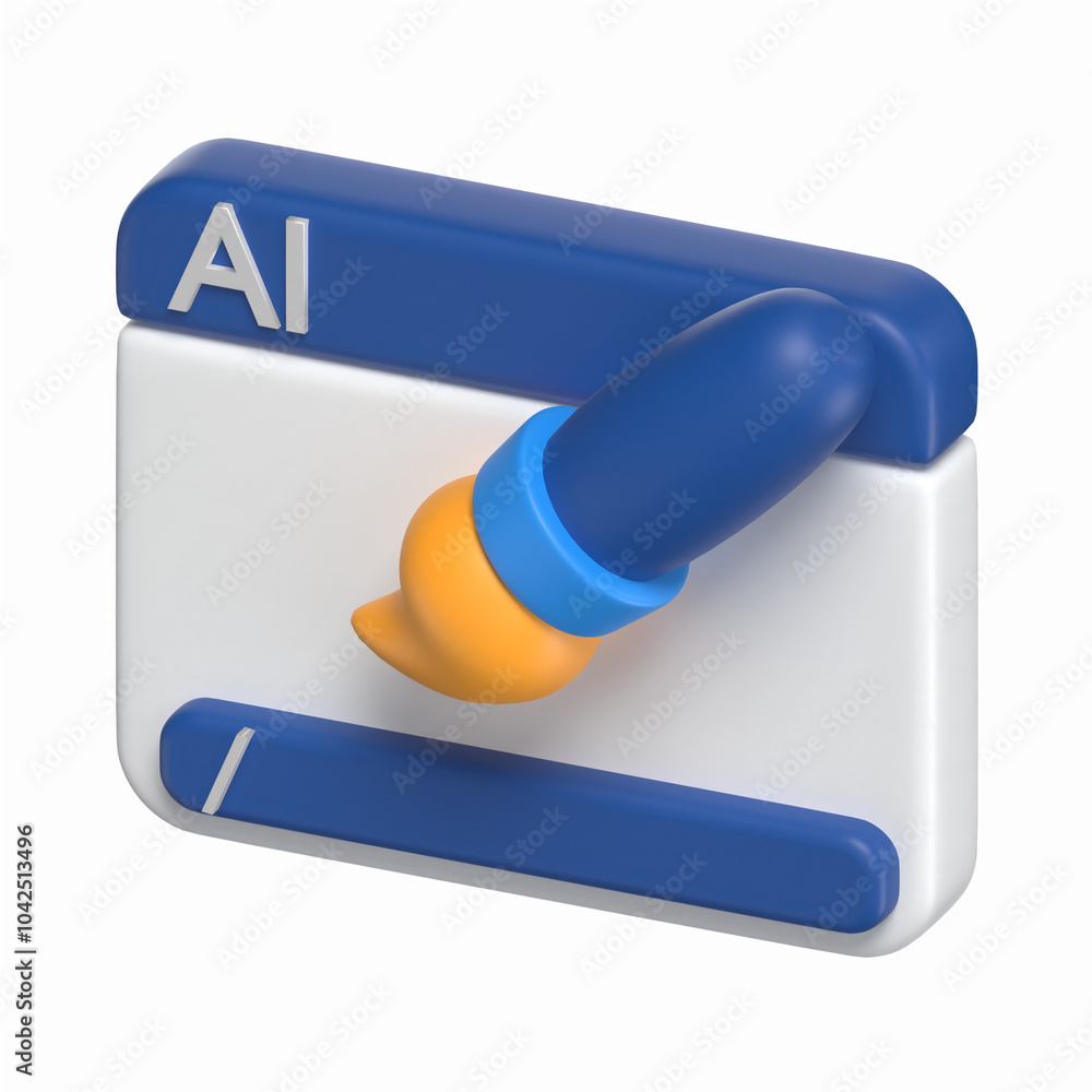 Poster art illustrated with brush and prompt area on a window 3d icon artificial intelligence model with tr