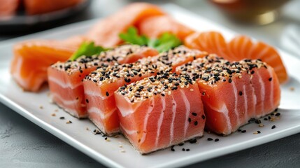 Fresh Salmon Sashimi with Sesame Seeds