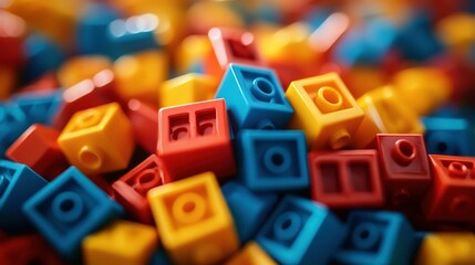 Fototapeta premium A Close-Up View of Colorful Plastic Building Blocks