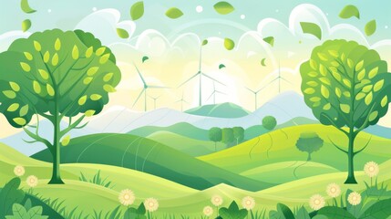 Fototapeta premium Vibrant Green Landscape with Wind Turbines