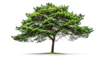 A sharp and clear Full HD image of a lush pine tree with its intricate branches and vivid green color, perfectly isolated on a smooth white background.