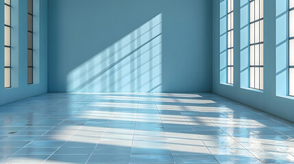 3D Render of Blue Room with Windows