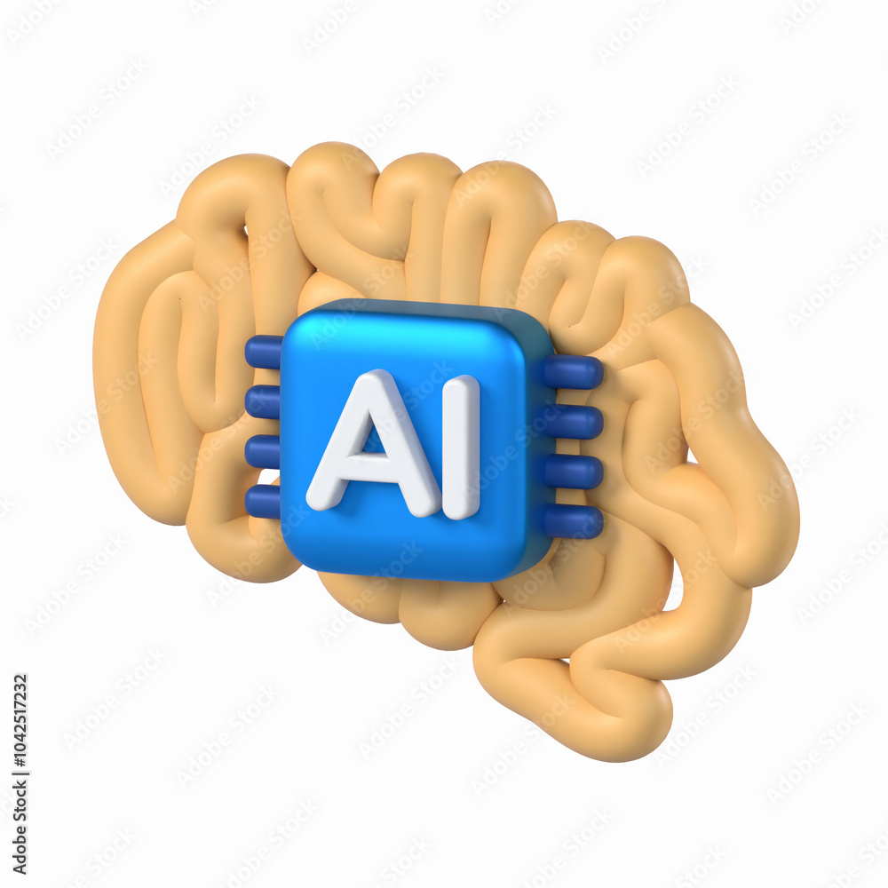 Poster brain ai 3d icon artificial intelligence model with transparent background