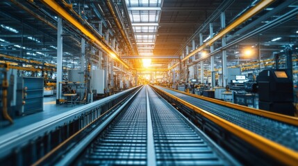 Fototapeta premium Conveyor Belt System in Modern Industrial Factory