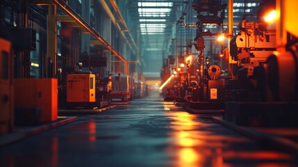 Industrial Machinery in a Factory Setting with Orange Lights