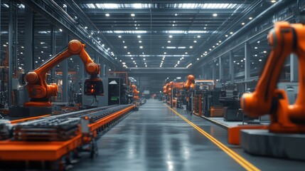 Fototapeta premium Industrial Robotic Arms in a Modern Factory Setting