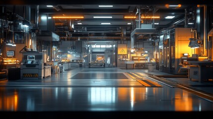 Fototapeta premium An Industrial Factory Interior with Machinery and Shiny Floors