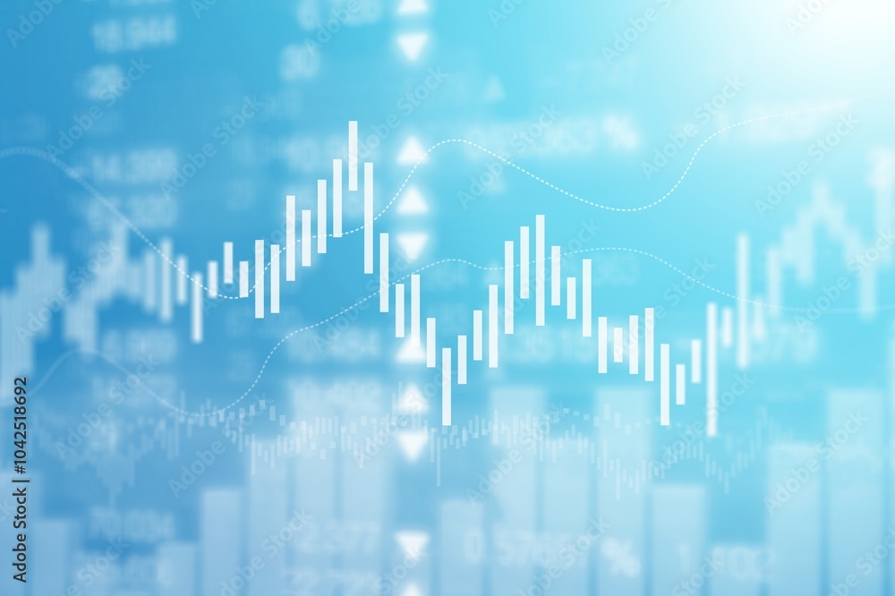 Poster abstract financial chart with growing stock graph at color background