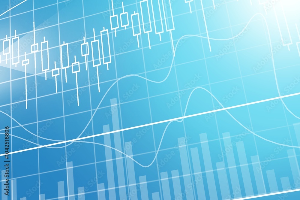 Aufkleber abstract financial chart with growing stock graph at color background