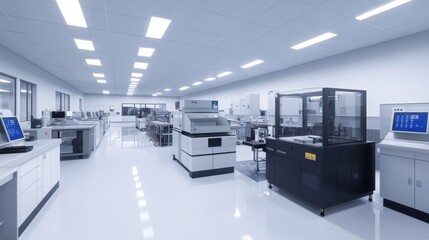 A sterile, well-lit laboratory with high-tech scientific equipment.