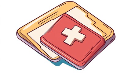 Cartoon Vector Icon of an Insurance Card: A Friendly Representation of Medical Care Coverage. This Icon Features a Colorful Insurance Card with Essential Details, Perfect for Illustrating Health 