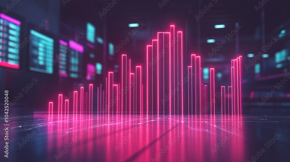 Poster a series of pink lines on a dark background. the lines are arranged in a way that they resemble a ci