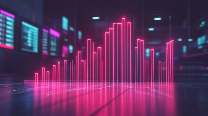 A series of pink lines on a dark background. The lines are arranged in a way that they resemble a city skyline. The image has a futuristic and abstract feel to it