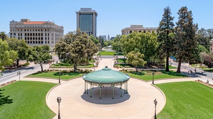 Obraz premium Scenic Park with Pavilion and Urban Background